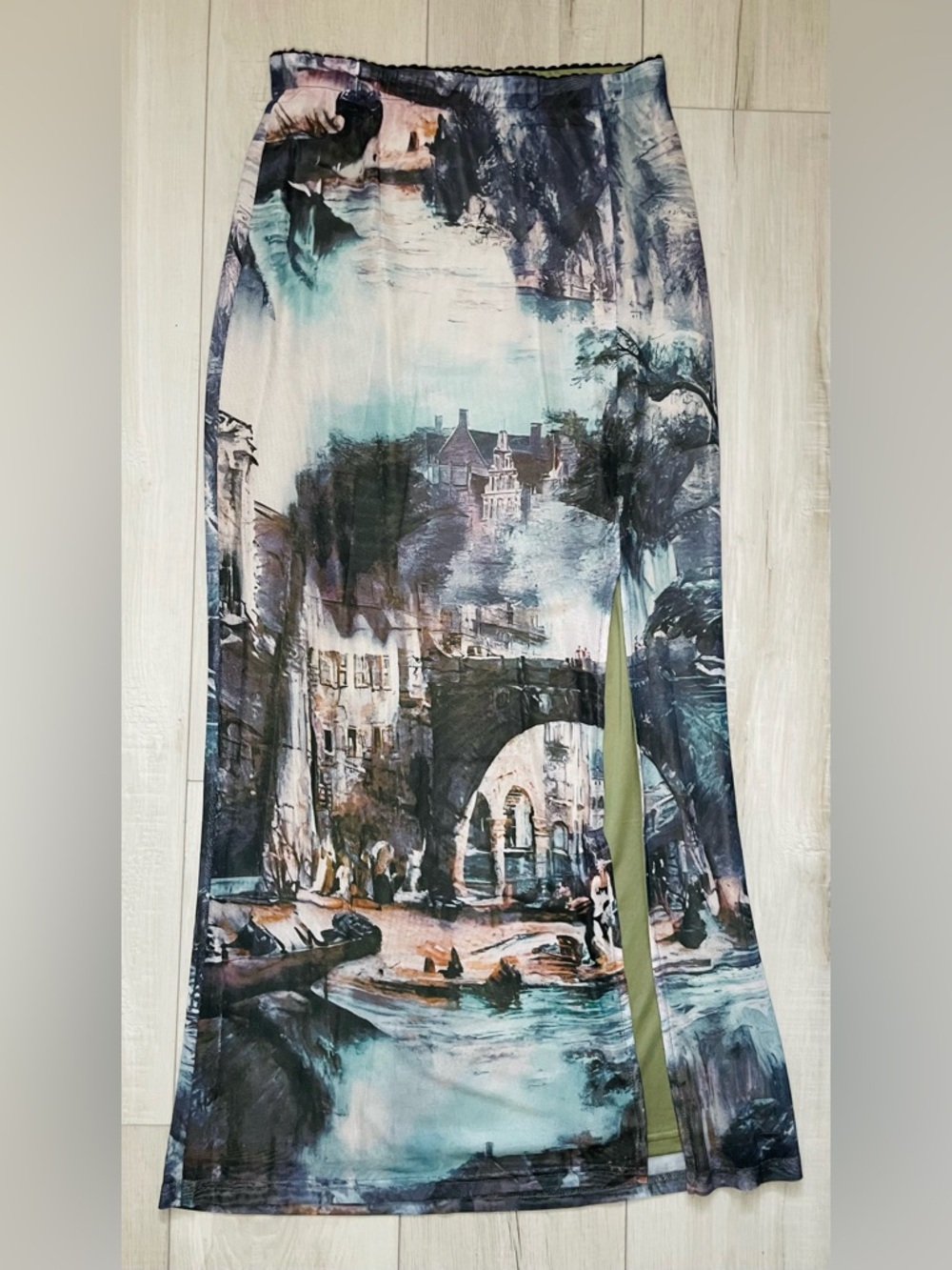 Women's Vintage Oil Painting Print Slim-Fit Skirt - Picture 4 of 6